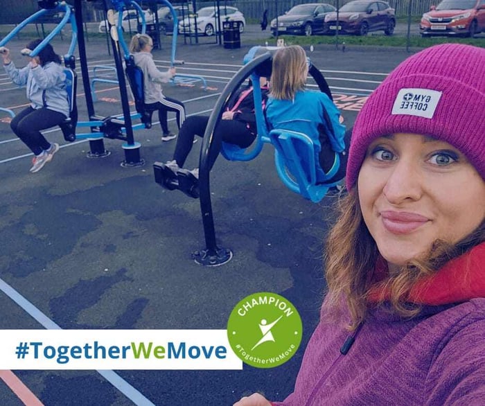 #TogetherWeMove Champion Kate with group of people exercising