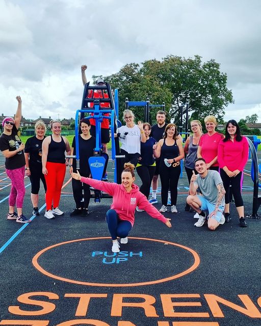 A #TogetherWeMove Champion with group at Donnington Outdoor Gym